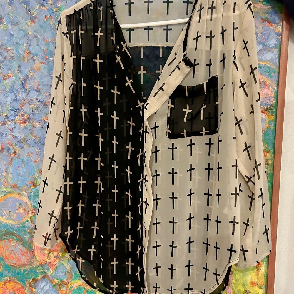 Adhoc blouse black/tan cross print